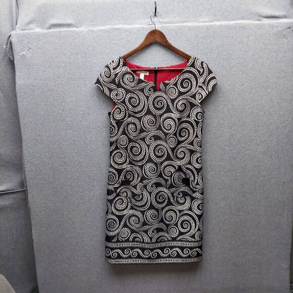 London Times Black & White Swirl Print Dress Size 8 Cap Sleeve Polyester/Spandex - Picture 1 of 4